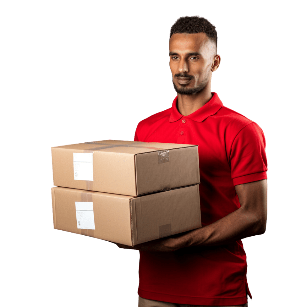 Fit employee with boxes