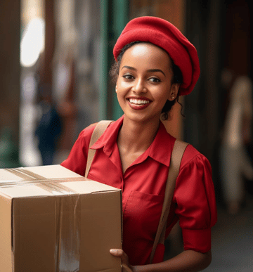 Family Mover team handling fragile item box during a relocation.